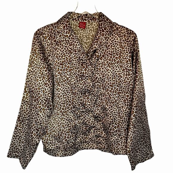 Austin Clothing Co Satin Pajama Set Leopard Print Long Sleeves & Pants Sz LARGE - Picture 2 of 10
